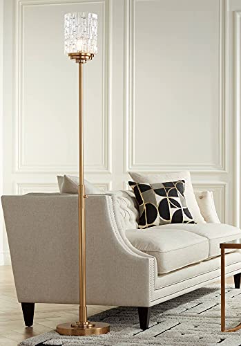 Possini Euro Design Kinsey Modern Glam Style Torchiere Floor Lamp Standing 72.5" Tall Antique Brass Gold Metal Stone Pattern Glass Cylinder Shade for Living Room Reading House Bedroom Home Office Possini Euro Design Kinsey Modern Glam Style Torchiere Floor Lamp Standing 72.5" Tall Antique Brass Gold Metal Stone Pattern Glass Cylinder Shade for Living Room Reading House Bedroom Home Office