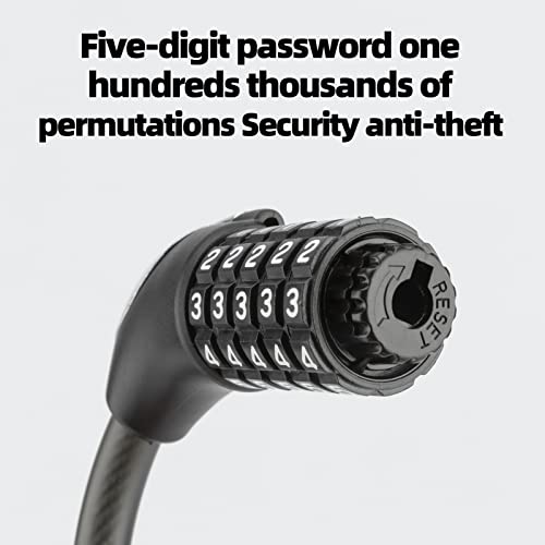 Rockbros Bike Lock Cable 4/6 Feet Bicycle Cable Lock With Led Light For Night High Security 5-Digit Resettable Combination Lock 1525Mm Thickened Steel Cable Lock For Bicycle Motorcycle #TOP5