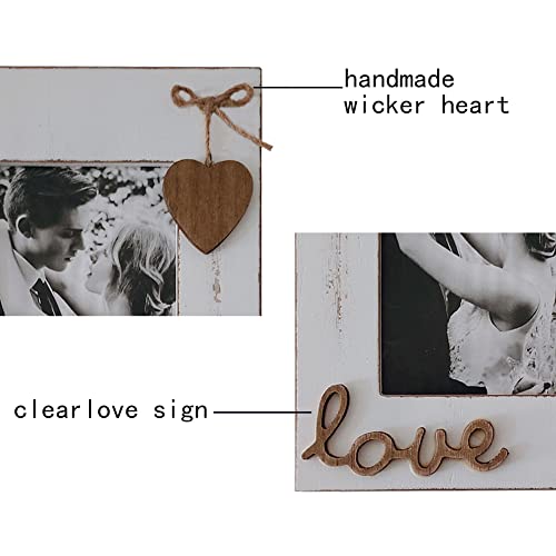 Simelecor 4X6 Wood Picture Frames White For Love With Heart-Table Top And Wall Mounting Photo Frames Distressed For Wedding #TOP2
