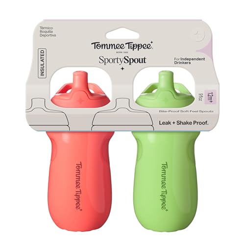 Tommee Tippee Insulated 9oz Sporty Spout Toddler Water Bottle, No Spill, Sippy Cups for Toddlers 1-3, Two-Piece Valve Helps Stop Spills, Green & Red, BPA Free, Pack of 2 by Tommee Tippee - Image 6