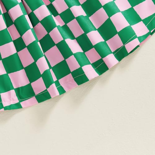 Image of Toddler Girl Golf Outfit Short Sleeve Collared T Shirt Top Elastic Waist Mini Skirt 2Pcs Summer Clothes (Plaid, 3-4T)