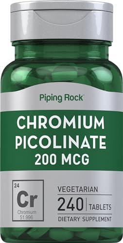 Piping Rock Chromium Picolinate 200mcg | 240 Tablets | Trace Mineral Supplement | Vegetarian, Non-GMO, Gluten Free