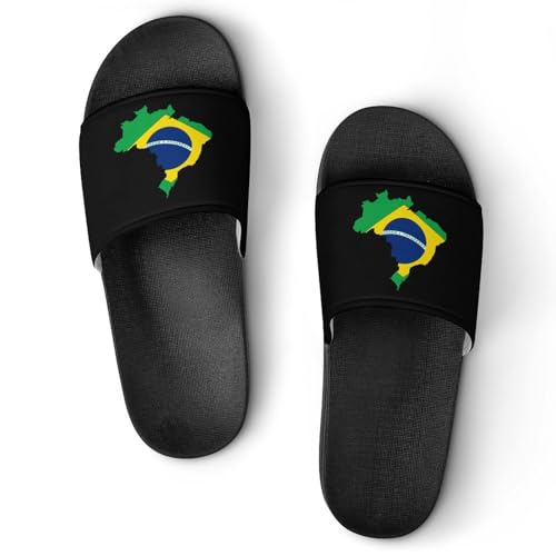 Flag of Brazil Map Non Slip Slides Sandals for Women Men Quick Drying Shower Shoes for Bathroom Pool Beach