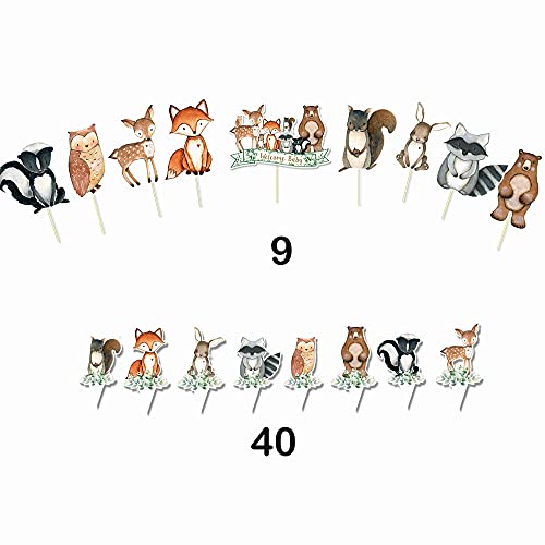 Heeton Woodland Baby Shower Party Supplies Cake Topper And Cupcake Topper Welcome Baby Fox Deer Theme Woodland Creatures Fawn Animal Party Supplies Decorations 49Pcs #TOP1