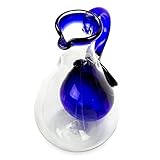 NOVICA Hand Blown Clear Glass Pitcher with Cobalt Blue Rim and Ice Chamber, 60 Oz, Fresh Ocean'