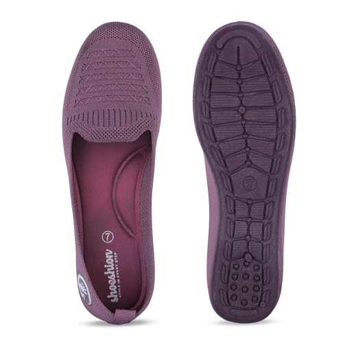 Image of Women Lightweight Knitted Ballerina Flats Slipon Dusty Mauve Comfort Fitx2