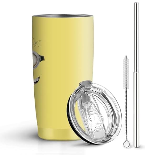Yellow 20 Oz Stainless Steel Tumbler with Lid and Straw, Insulated Coffee Cup Thermal Cups for Hot and Cold Drinks, Travel Coffee Mug Leak Proof Tumbler with Straw for Home Outdoor