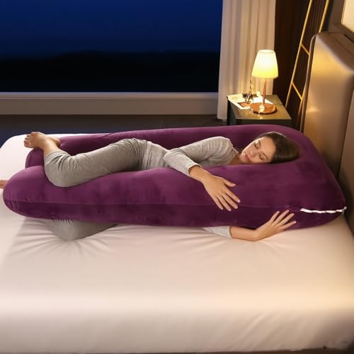 Image of Amagoing 55 inches Pregnancy Pillows for Sleeping, U Shaped Maternity Full Body Pillow for Pregnant Women with Hip, Leg, Back, Belly Support, Washable Velvet Cover Included (Dark Purple)