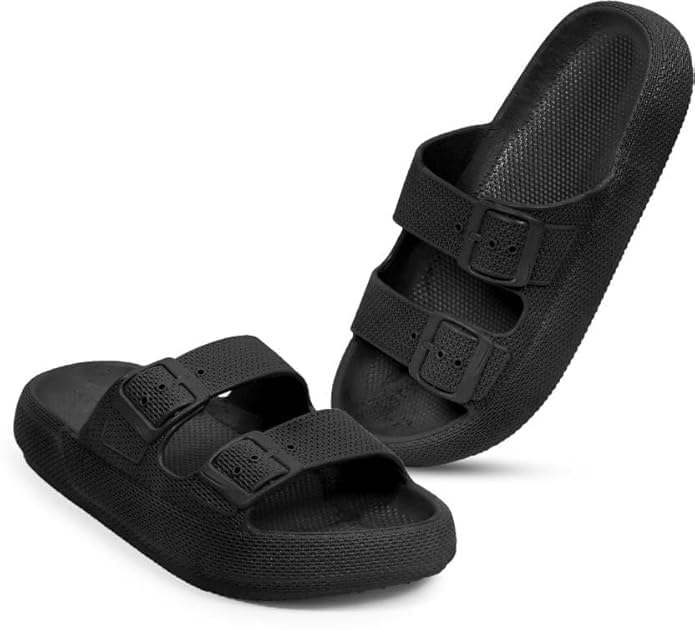 Image of Women Adjustable Open Toe Slide Sandals Classic Ultra Soft EVA Footbed Summer Designed to Fit Flat Buckle Sliders for Women & Girls