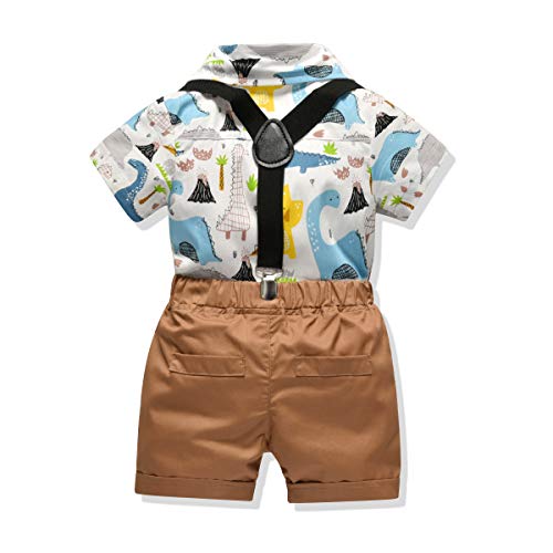 Carlstar Baby Boys Gentleman Outfit Little Boys Formal Short Set Toddler Short Sleeve Shirt+Suspender Pants+Bow Tie 4Pcs2