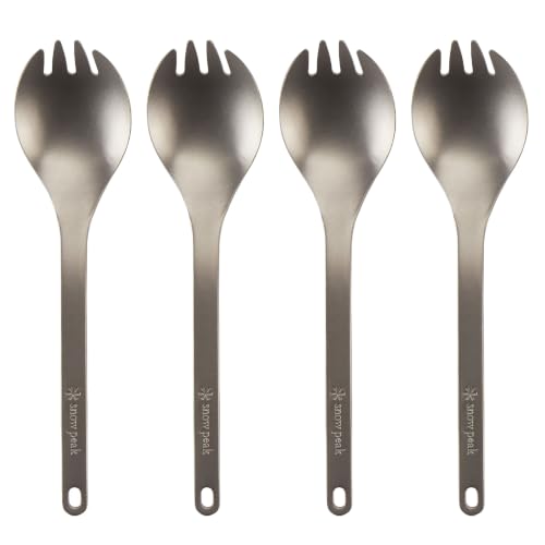 Snow Peak Titanium Sporks Lightweight Titanium Cutlery for Camping & Hiking Compact & Portable Utensil for Easy Packing Durable Camping Cookware Accessories 4 Pack