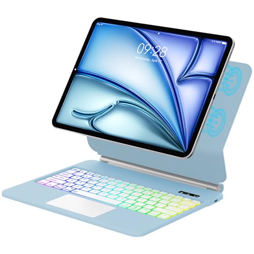 IVEOPPE Teclado Magic para iPad Air 13 Pulgadas (M4 2026/M3 2025/M2 2024), Keyboard para iPad Pro 12.9 Pulgadas (3.ª 6.ª Gen), 7 Colores Retroiluminados, Diseño Magnético Flotante con Trackpad, Azul