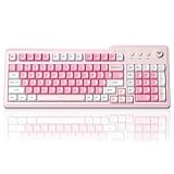 Aula F3099 Wireless Keyboard with Media Knob, Tri-Mode BT5.0/2.4GHz/USB-C Cute Creamy Keyboard with Number Pad, RGB Backlit Gaming Keyboard, Quiet Typing Pink Computer Keyboards for Office Laptop/PC