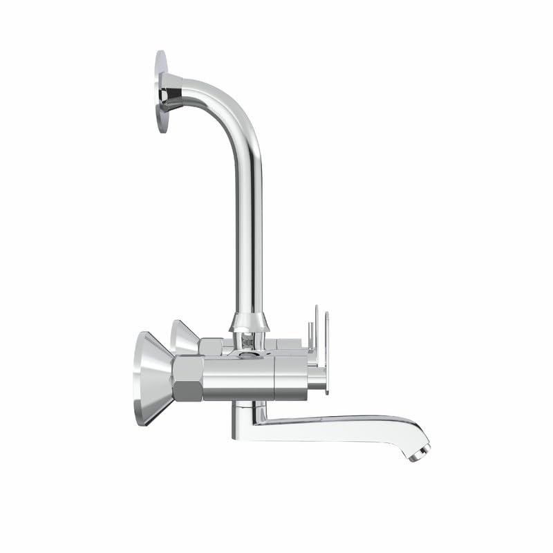 Image of GLOXY Premium 2 in 1 Wall Mixer for Bathroom with L Bend Provision for Overhead Shower Jet+ Lever with Brass Spindle Chrome Finish - Hot and Cold Water Mixer Tap for Bathroom - 10 Years Warranty