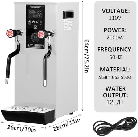12L Electric Milk Frother - 2000W Commercial Milk Steamer with LED Display, Automatic Foam Machine for Coffee Shops, Milk Tea Shops, Bars - Multi-Purpose Boiling Water Frother (Black)