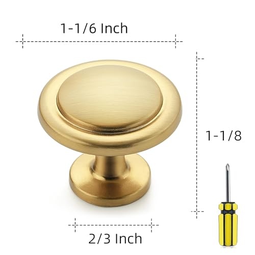 Ravinte 15 Pack 1-1/4" Cabinet Handles - Brushed Brass Kitchen Drawer Knobs, Dresser Pulls, Door Handles - Gold Round Cabinet Hardware by Ravinte - Image 3