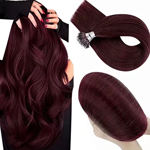 Hetto De Cabello Nano Extensions Vino Tinto Nano Ring Hair Extensions Pelo Humano Natural Extensions Nano Ring De Cabello Remy Liso #99J 22Pulgada 50g Cover