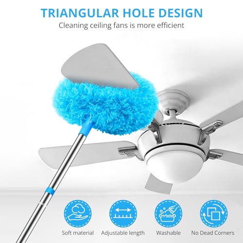 Image of SetSail Ceiling Fan Cleaner Duster, with Extension Pole for Cleaning, Blue