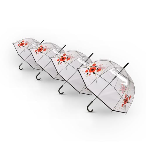 Parapluie dôme floral transparent avec structure renforcée en lot de 4 pièces