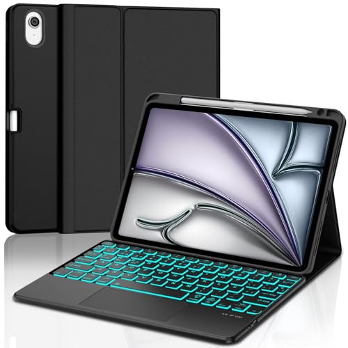 SENGBIRCH Teclado para iPad Air 11 M2,2024/M3,2025 con Touchpad, Bluetooth Magnética Desmontable, Español Ñ Retroiluminación Funda Teclado para iPad Air M2 2024/M3 2025 11 Pulgadas, Negro