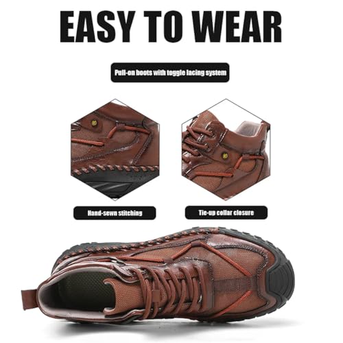 Stepthetop Motorcycle Boots,Hand-Stitched Genuine Leather Boots Wide Toe Anti-Slip Ankle Support Breathable Trail Running, Walking & Hiking Shoes4