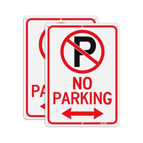 T&R No Parking Signs - 2 Pack - 10 x 7 Inches Rust Free .040 Aluminum Reflective - UV Protected Waterproof and Fade Resistant - 6 Pre-drilled Holes