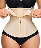 Nebility Waist Trainer for Women Zipper Corset Shapewear Tummy Control Mesh Waist Cincher Faja Body Shaper(Small, Beige)