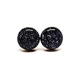 Stud Earrings,Sparkle, 10 mm, Handmade, Stainless Steel Posts for Sensitive Ears (Black Sparkle)