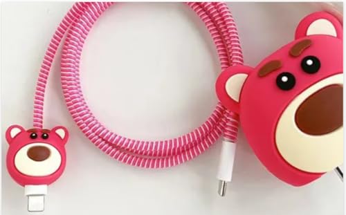 Image of Best HUB Cartoon 3D Design Protective Case Compatible with (Only Samsung Galaxy 25W) USB-C Power Adapter Charger, Cute Cartoon Type C Data Cable Case for Samsung (Pink Bear)