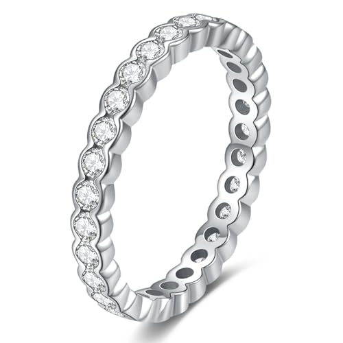 Eternity Band Rings for Women, D Color VVS1 Clarity Moissanite Stackable Rings for Women, White Gold Wedding Bands Bezel Setting, Promise Travel Engagement Anniversary Size 5-10