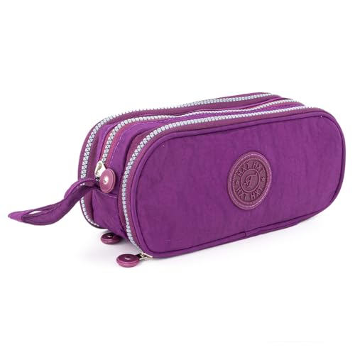 Estojo Escolar Feminino Masculino Grande 3 Zíperes Resistente Papelaria Fofa Infantil Lápis Canteas Marcadores Lapiseiras Borrachas Apontadores Com Alça Liso Básico (Roxo)