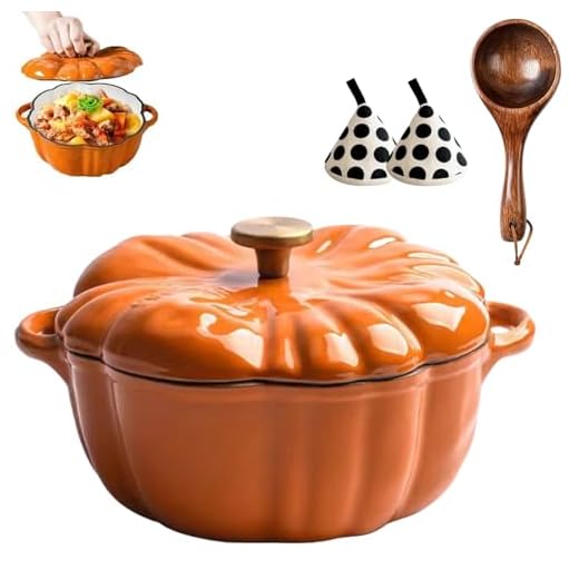 Enameled Cast Iron Dutch Oven, Pumpkin Pot with Lid, 4-Quart Cookware Set, Serves 3-5, Heavy-Duty Cookware for Braising, Stews, Roasting, Halloween and Thanksgiving Decor Gift (Orange-B,6.2in)