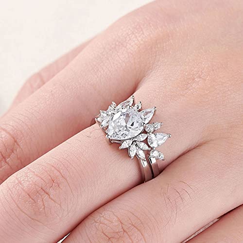 Newshe Wedding Bands For Women Engagement Anniversary Eternity Ring White Cz 925 Sterling Silver Size 5-10 (Pear Shape, 7) #TOP3