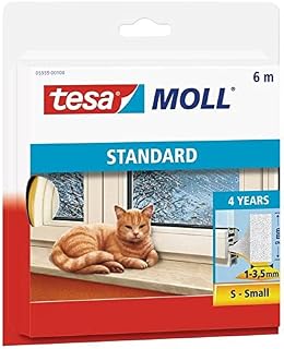 tesamoll STANDARD I-Profile - Foam Sealing Tape for Insulating Gaps in Home Windows and Doors, Self-Adhesive - White, 6 m x 9 mm x 4 mm