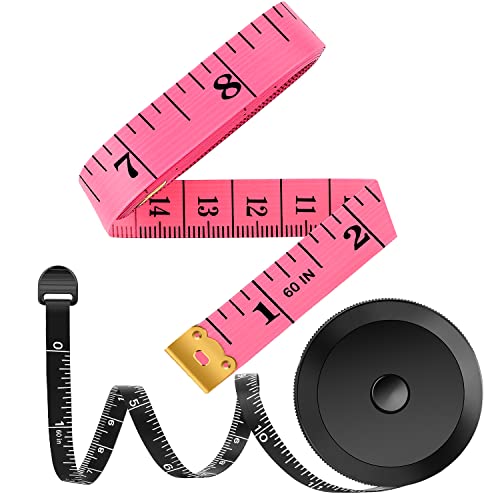 2 Pack Tape Measure Measuring Tape for Body Fabric Sewing Tailor Cloth Knitting Vinyl Home Craft Measurements, 60-Inch Soft Fashion Pink & Retractable Black Double Scales Rulers for Body Weight Loss #1