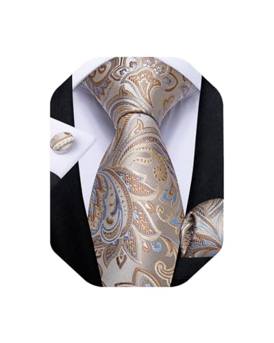 Image of DiBanGu Extra Long Tie for Men 63 inch XL Silk Necktie Set | Pocket Square and Cufflinks, Big and Tall, Jacquard Woven, Gift Box, Paisley /Plaid /Solid /Striped, for Weddinng Party Business