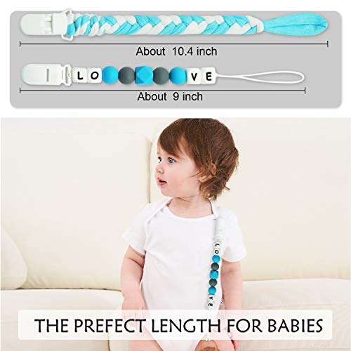 Pacifier Clip for Baby Boys, Baby Holder Leash, Braided Pacifier Holder & Silicone Pacifier Holder, Teether Toy Leash, Baby Shower Gift Set, Easy to Use for Teething Toys (Blue) - Thumbnail 6