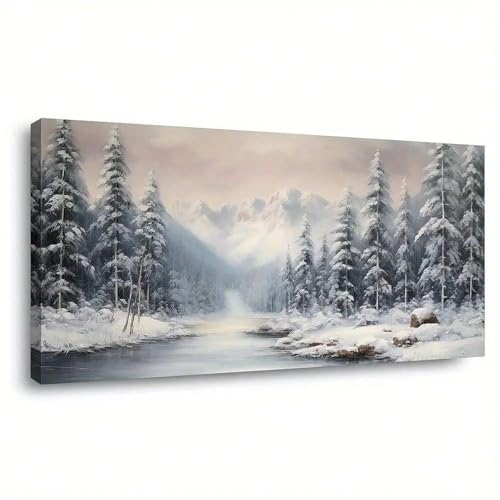 Peinture minimaliste scène de neige pour sublimer la décoration murale du salon
