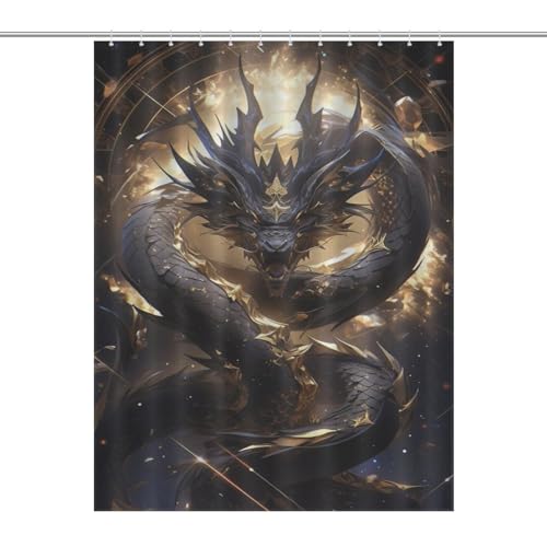 Rideau de douche dragon tissu lavable séchage rapide pour baignoire