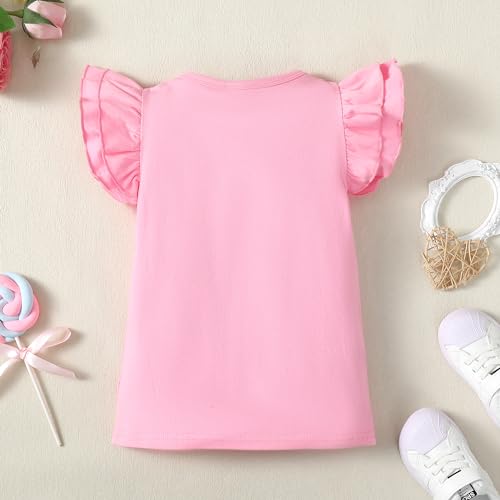Image of LYSMuch Toddler Baby Girls Ruffle Sleeve Shirt Plain Solid Sleeveless Tshirt Top Blouse Kids Casual Clothes(Pink, 1-2T)