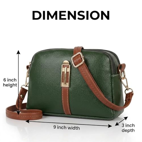 Image of Faux Leather Sling Bag with Brown Adjustable Strap & Gold-Tone Hardware - Compact Crossbody Handbag for Daily Use