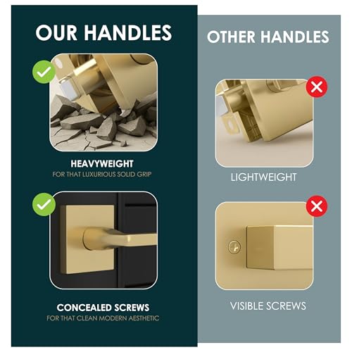 Image of Mega Handles Prime Dummy Door Handles - 4 Pack Heavy Duty Gold Door Handle, Non-Turning Door Handle for Hallway, Closet & French Doors, Single Side, Fits All Standard Doors - Satin Brass