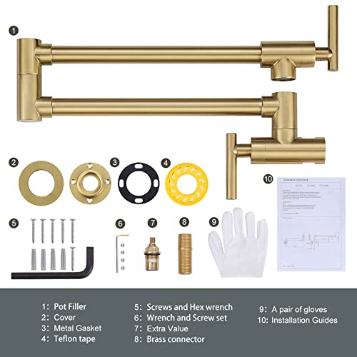 Wowow 2311200G Pot Filler Faucet Brushed Gold Commercial Wall Mount Stove Faucet, Brass Pot Filler Folding Faucet Over Stove, Kitchen Pot Faucet thumb #6