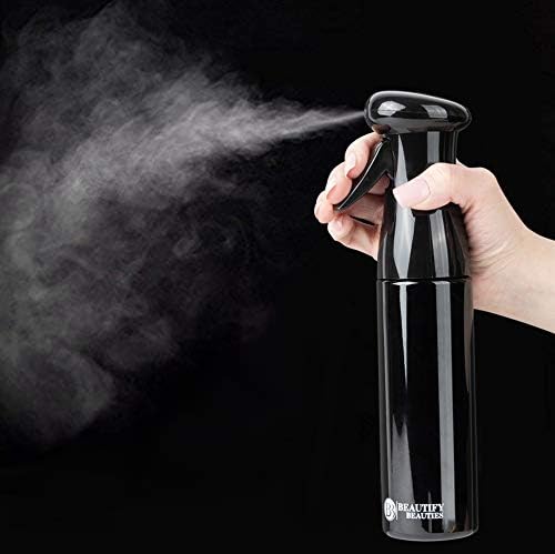 BeautifyBeauties Hair Spray Bottle (10oz) – 360 Ultra Fine Water Mister for Cleaning, Hairstyling, Plants, Misting & Skin Care – Continuous Aerosol Free Trigger Mist Sprayer Bottle (Black) (1)