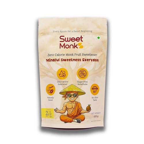 Image of Sweetmonk Monk Fruit Sweetener, 200g, Zero Calorie, Natural Sugar Substitute, Keto, PCOS, Diabetic Friendly, Gluten Free, Non-GMO (200g)