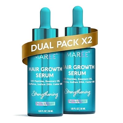MAREE Hair Growth Serum 2 Pack - Caffeine Peptides Castor Rosemary Oil for Hair Growth - Products for Women & Men - Hair Oils for Hair Growth - Hair Regrowth Tonic - Scalp Serum