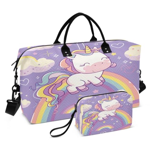 Sac de sport licorne arc-en-ciel grand volume avec trousse fille