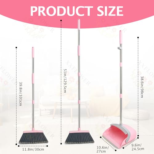 Image of Broom and Dustpan Combo Set,51 inch Long Handle,Gray Pink