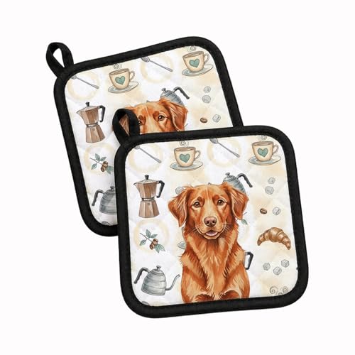 Caroline's Treasures Copper Nova Scotia Duck Tolling Retriever Coffee Bar Pair of Pot Holders Pair 7.5x7.5 Quilted Insulated Hot Pads Decorative Kitchen Gift Made in USA