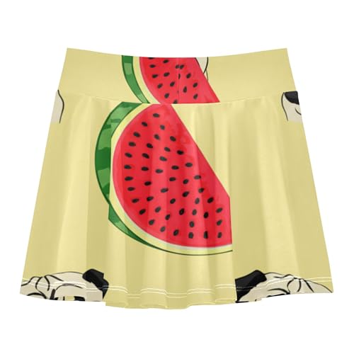 Toddlers Tennis Skirts Pug Dog Slices Watermelon Yellow Girls Skorts Athletic Shorts Clothes Teen Skirt 4t2